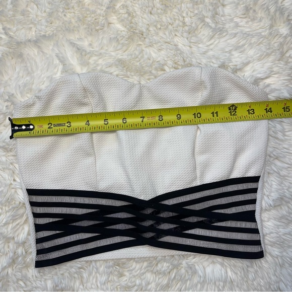 A’Gaci Black & White Textured Strapless Crop Top w/ Mesh Detail - Picture 8 of 8